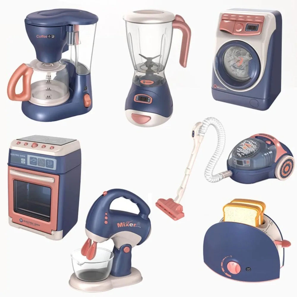 Regalo para niños, juguete de cocina con sonido ligero, casa de juegos eléctrica para niños, máquina para hacer pan, horno, máquina de café, aspiradora