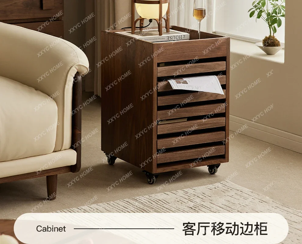 HMJBlack walnut file cabinet household solid wood removable drawer retro small storage locker