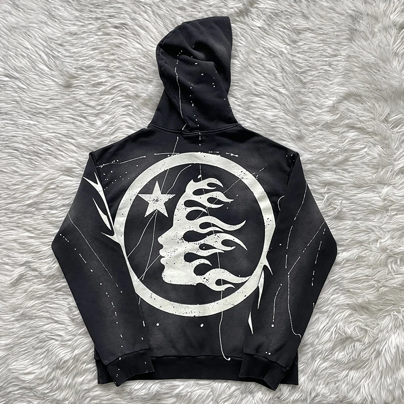 Hellstar Studios Classic Print Logo Hoodie Sweatshirt Street Style Retro Washed Straight Leg Fit Hooded Crew Neck Youth Fashion view 4