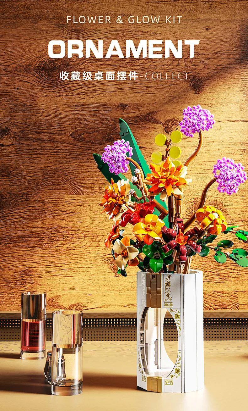 Blumen-Bausteine, Orchidee Cymbidium, Ewiger Blumenstrauß, Bausatz, botanisches Rosen- und Gänseblümchen-Modell, Mini-Bausteine, Spielzeug zur Heimdekoration – Detail 16