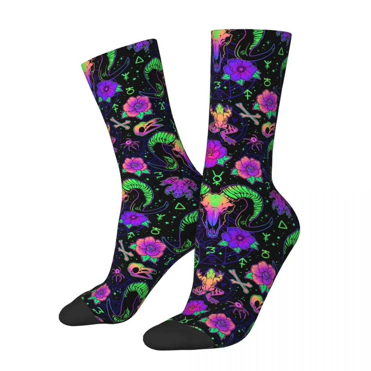 Fashion Magic Animal Skull Skateboard Socks Foral Polyester Crew Socks for Women Men