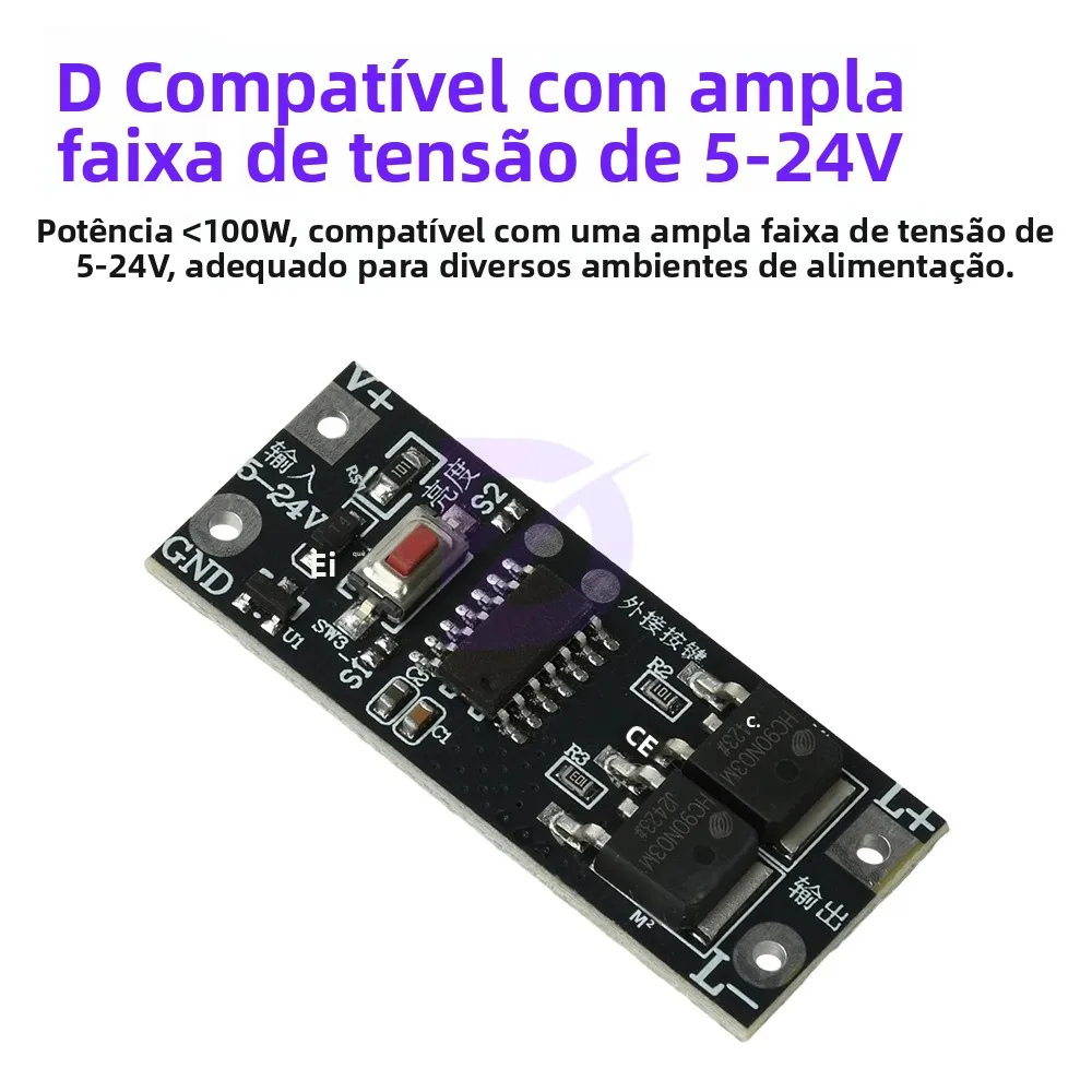 Módulo de Dimerização LED de 100W com Função de Início/Parada Suave para Iluminação de Fita LED de Baixa Tensão