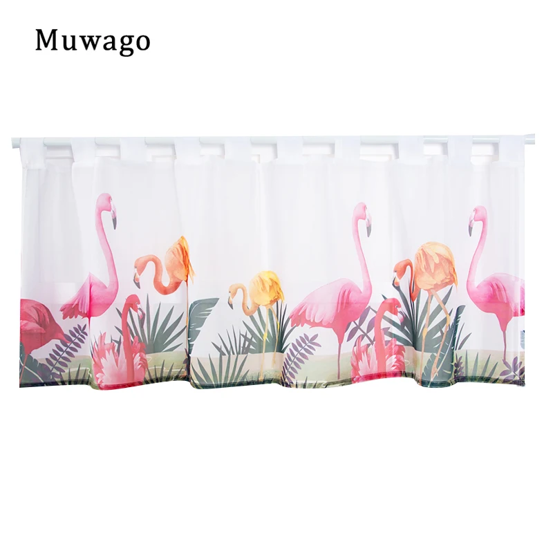 Muwago Flamingos Pattern Kitchen Curtains Modern Window Short Curtain Valance For Kitchen Cabinet Door Aesthetic Home Decoration