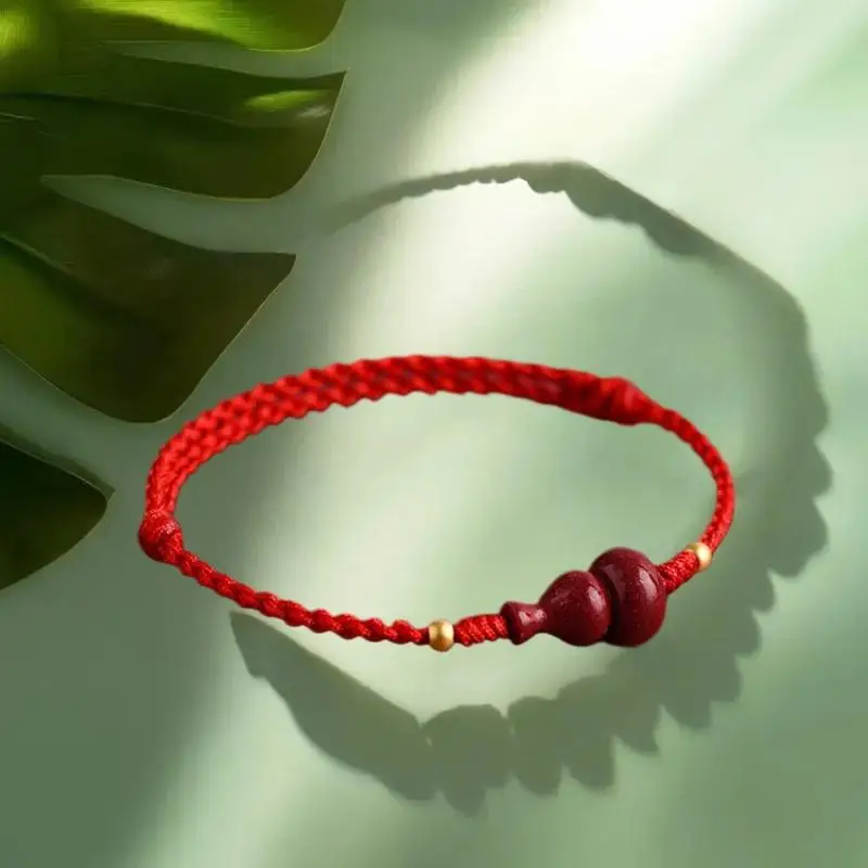 Hand Braided Red Lucky Bracelets For Couples Imitation Jade Calabash Cinnabar Beads Bracelet Good Fortune Bangles New Year Gift