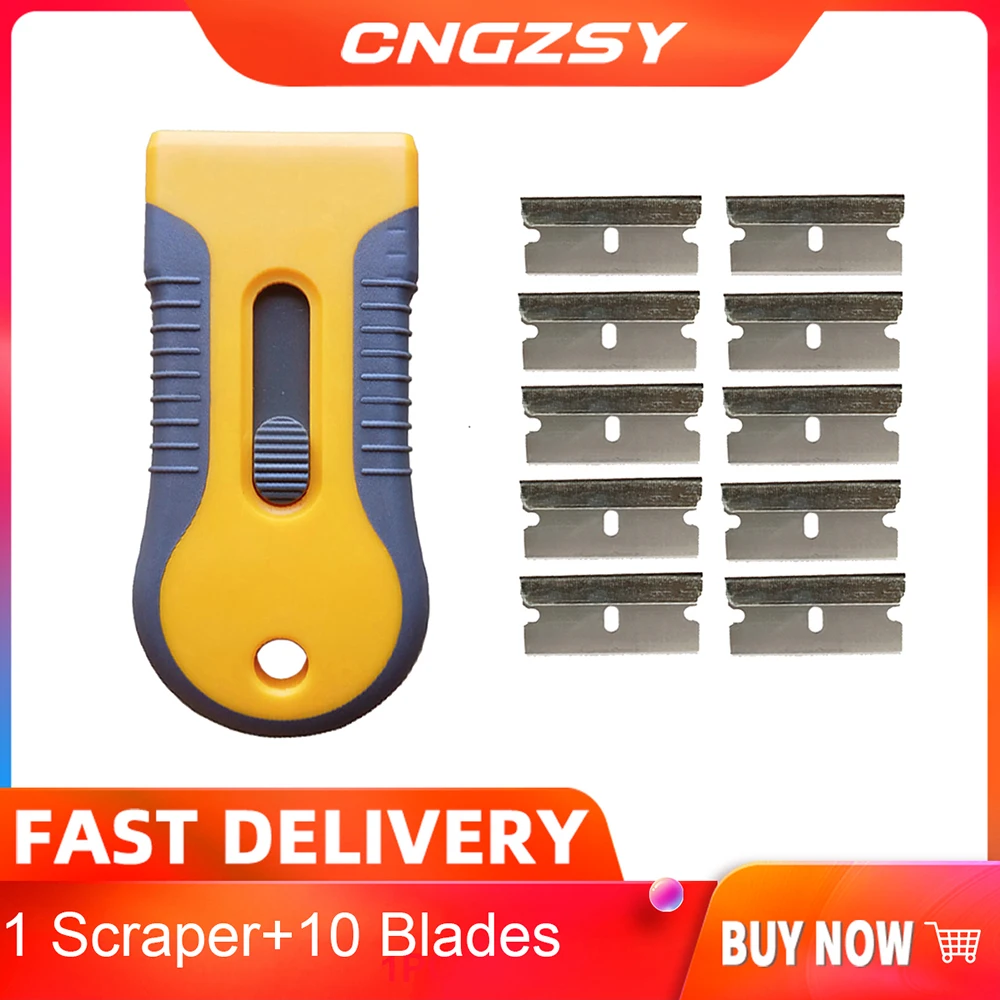 

Razor Scraper Plastic Handy 10pcs Single Edge Stainless Blades Glass Oven Removal Tool Car Wrapping Glue Cleaning Scraper E16+10