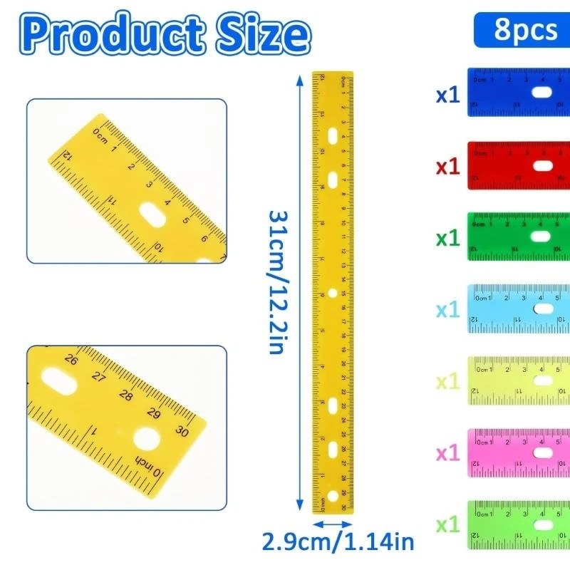 Clear Colorful Rulers Math Measuring Ruler Inches Centimeters Scaled Ruler