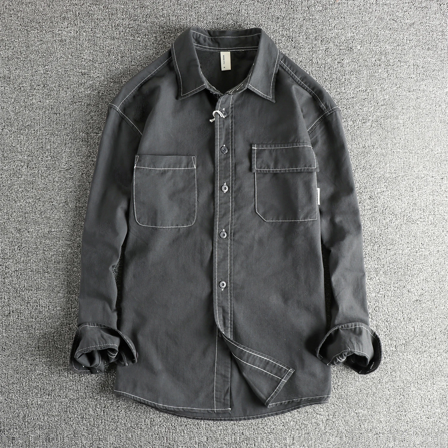

Summer New American Retro High Quality Twill Long-Sleeve Turn-down Collar Shirt Men's Simple Fashion Washed Loose Casual Blouses