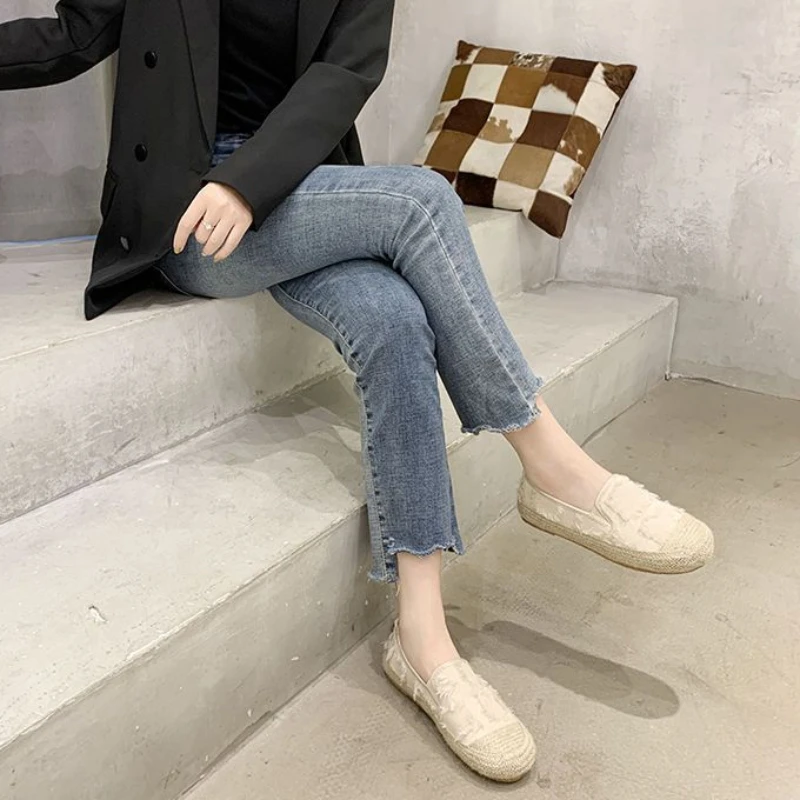 Loafers Whit Canvas Women Footwear Slip on Ladies Shoes Black Espadrilles Korean New in 2024 Original Urban Autumn Daily Routine