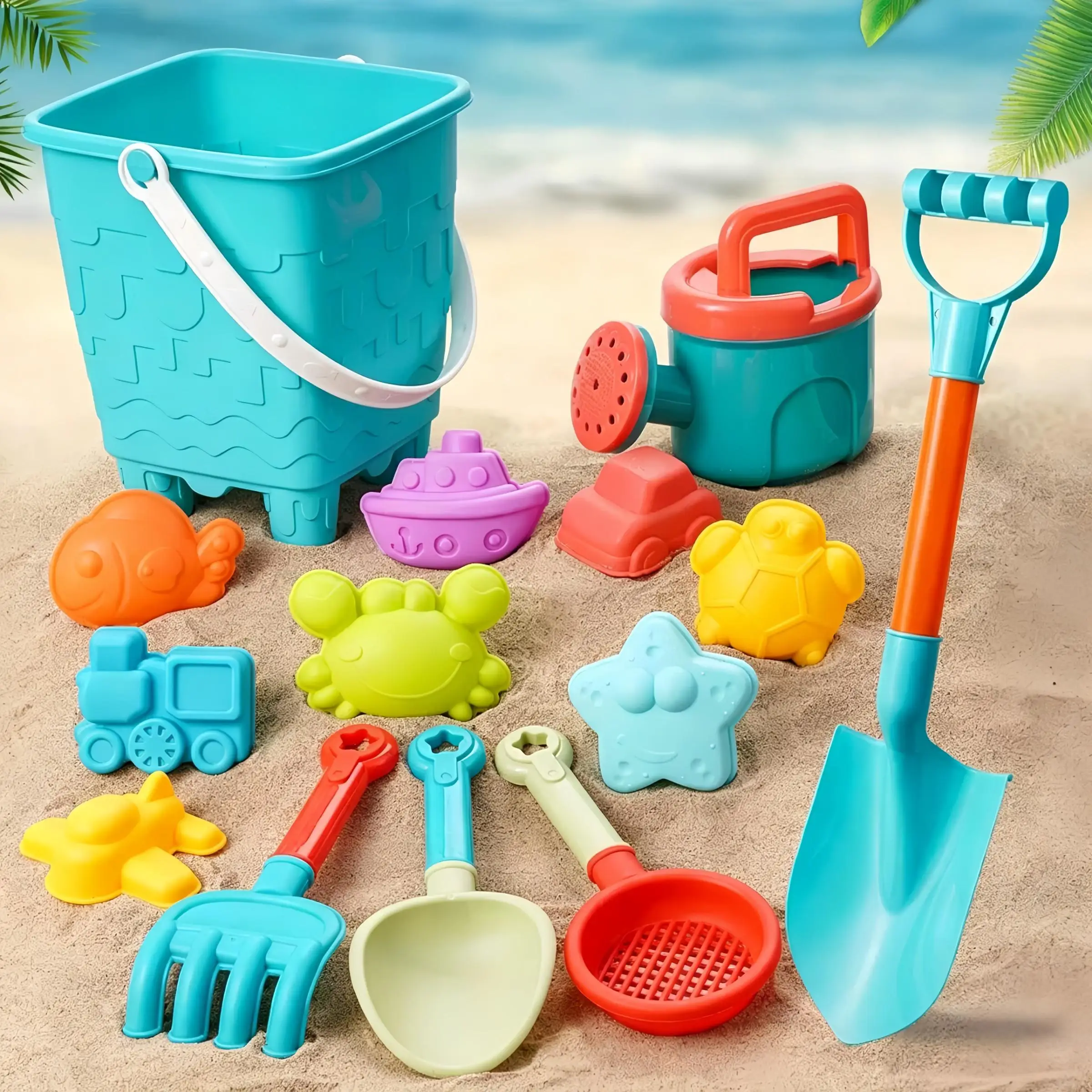 14Pcs Kids Beach Toy Set, Shovel Bucket Digging Kit with Animal Molds, Multifunctional Sand Snow Water Play Toys, Summer Gift