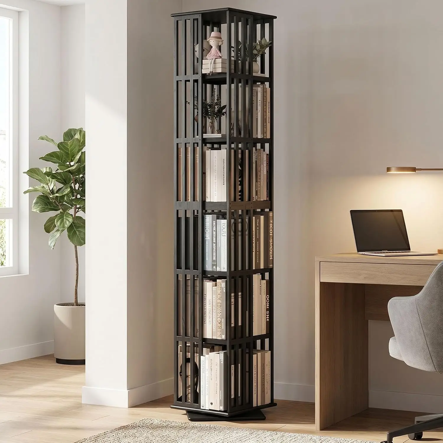 6 Tier 360° Rotating Bamboo Bookshelf Revolving Storage Organizer for Home Office, Customized