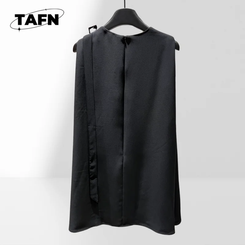 Mouwloze capejurk met strik, casual geruite rok – preppy stijl voor school- en dagelijks gebruik, dag-tot-nacht-outfits AG307