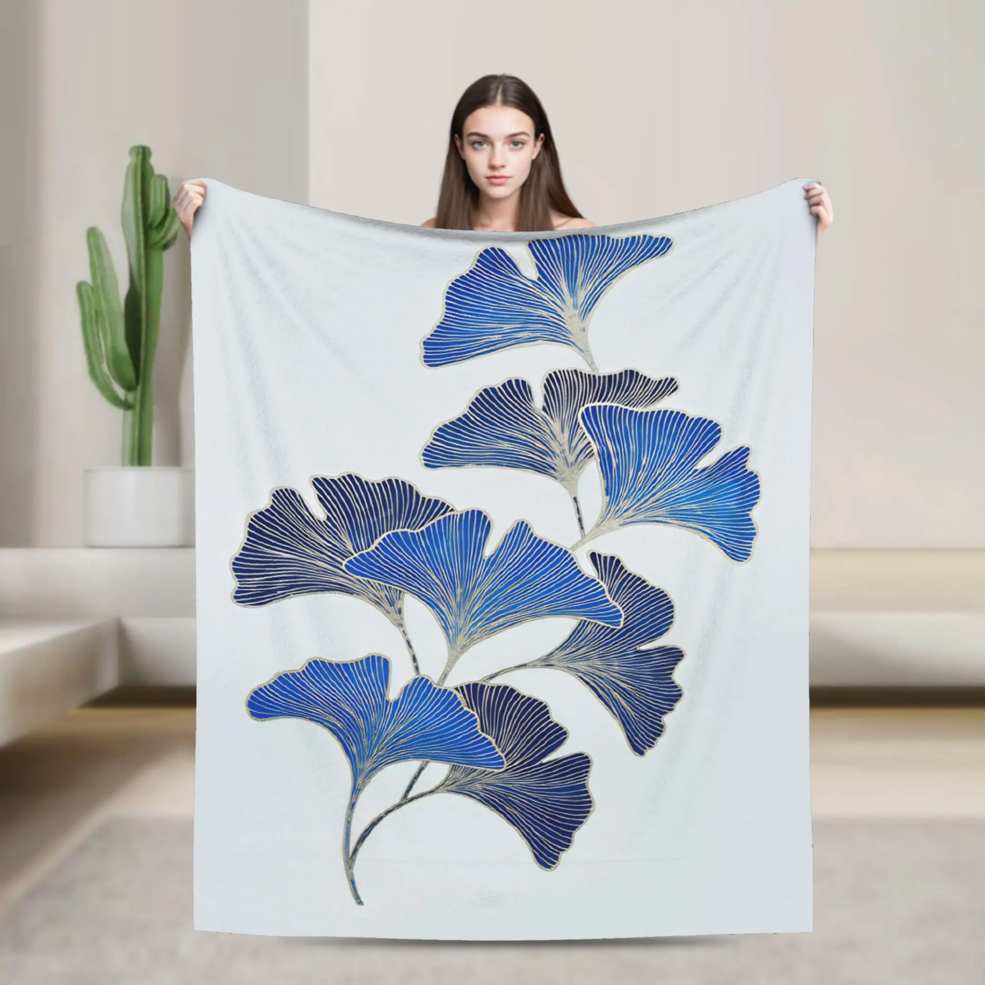Warm Cozy Blankets Picnic Ginkgo Leaves Throw Blanket Fashion  Bedspread For Couch Bed