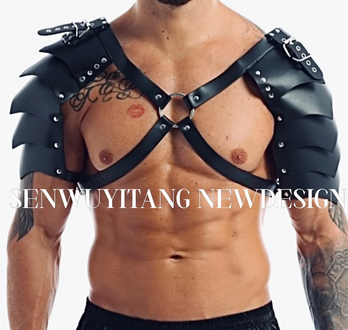 Nightclub Bar Male Singer DJ Leading Dance Sexy Leather Camisole Vest Holiday Party Theme Performance Costumes