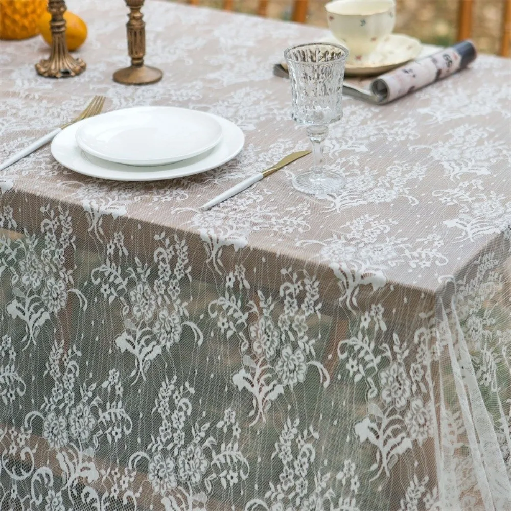 White Lace Party Tablecloth French Retro Valentine's Day Decorations Wedding Decoration Tablecloth Rectangular