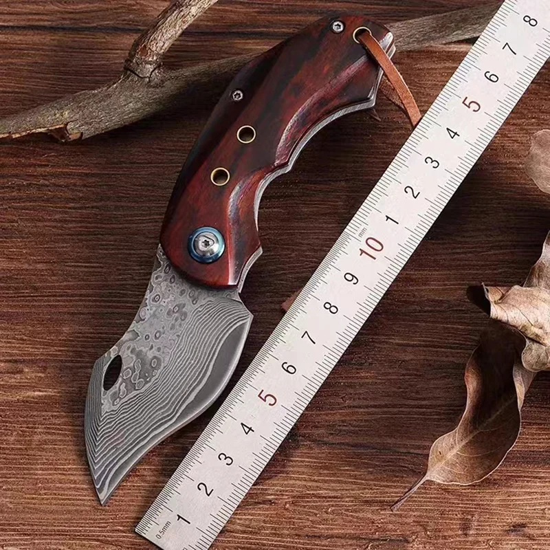 Folding Blade Knife Free shipping New style high-end Natural blood ebony handle Damascus knife outdoor camping portable ECD tool