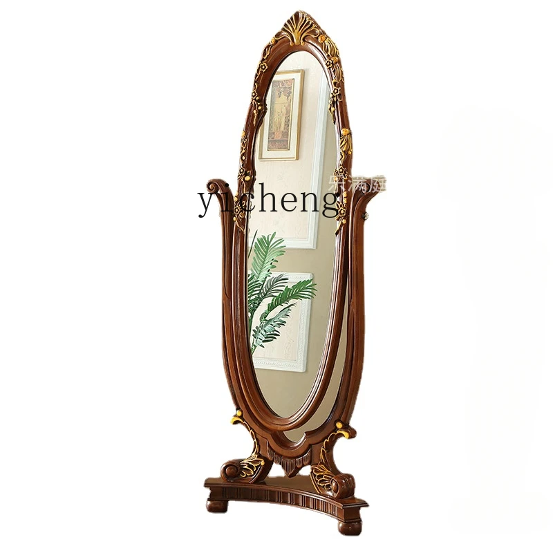 

Zc All solid wood vertical rotating fitting mirror antique carved dressing mirror floor mirror