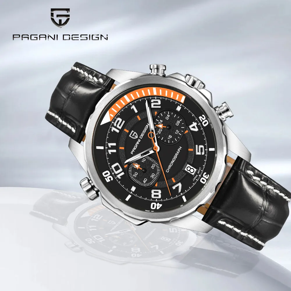 PAGANI DESIGN 2025 VK67 44MM Multi time zone Men Quartz Watches Sapphire Retro Chronograph Waterproof Quartz Watches Clock