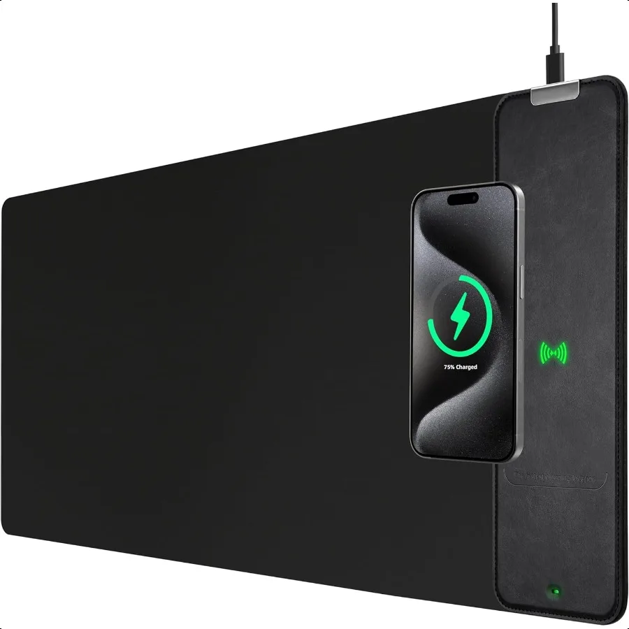 

Игровой коврик для мыши с беспроводной зарядкой, игровой коврик для мыши 31,5x11,8, большой настольный коврик для клавиатуры ноутбука, компьютера, водонепроницаемый, гладкая поверхность