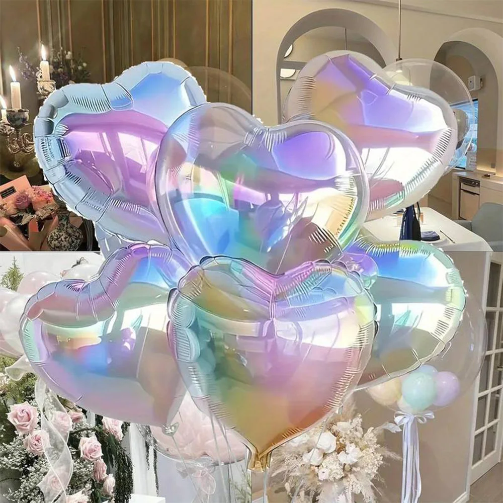 10/20-teiliges Set mit 18-Zoll bunten herzförmigen Aluminiumfolienballons, perfekt für Feiertagspartydekorationen.