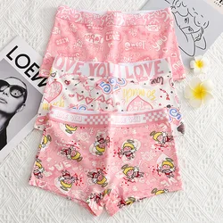 40S Cotton Women Panties Cartoon Shorts Sports Boxer Breathable Summer Sexy Underwear Mid-Waist Boyshort Female Student Pants