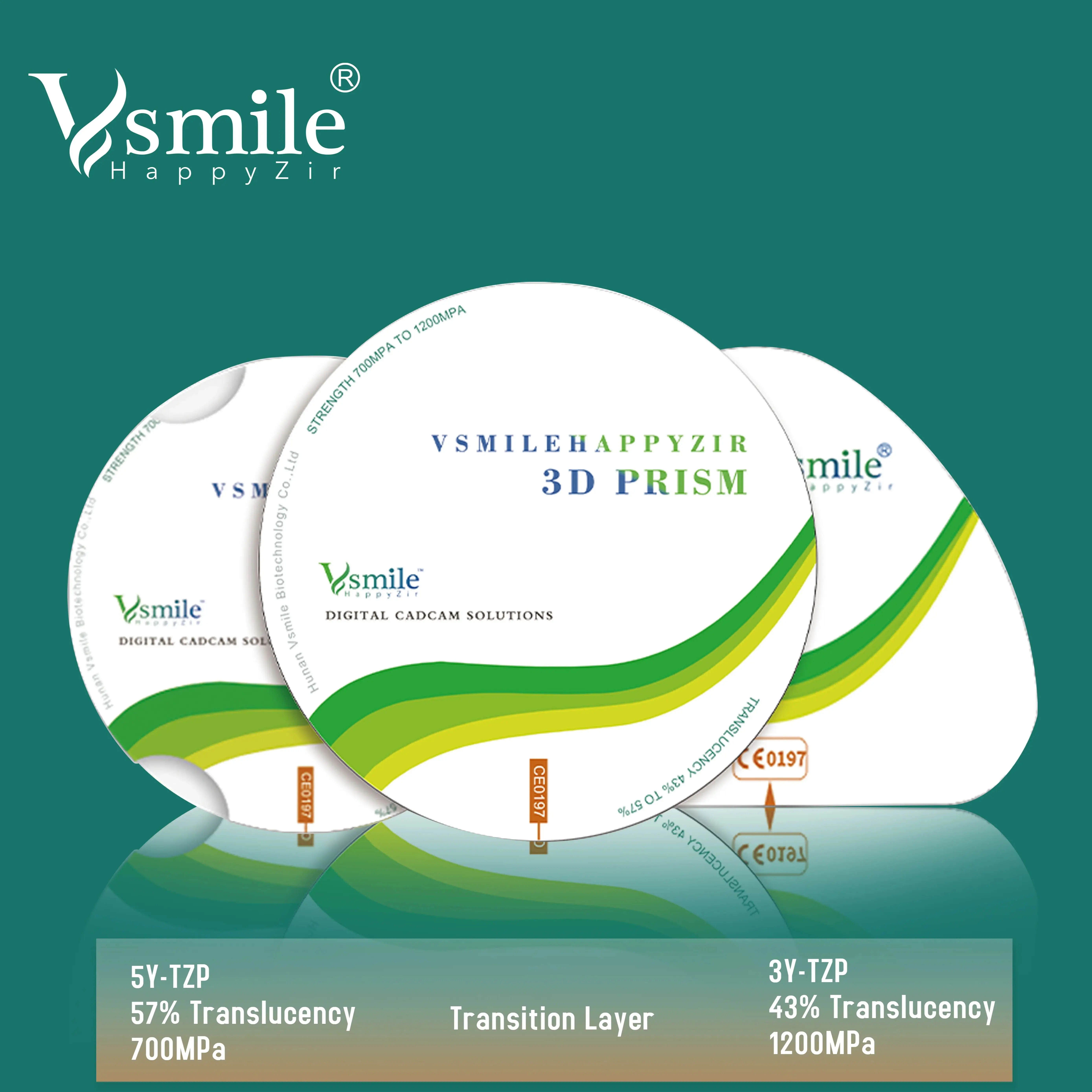 

Dental Vita16 Color 3D Prism Multilayer Zirconia Block 1200MPA 9layers CADCAM Zirconia Disc for Dental Laboratory Long Bridge