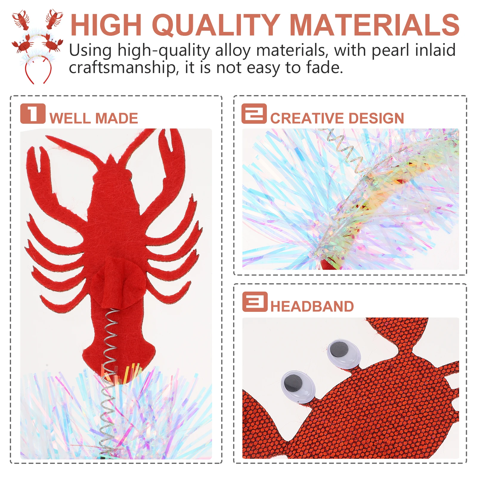 

2pcs Lobster Crab Headbands Marine Life Hairbands Lightweight Comfortable Festival Party Carnival Costume Halloween