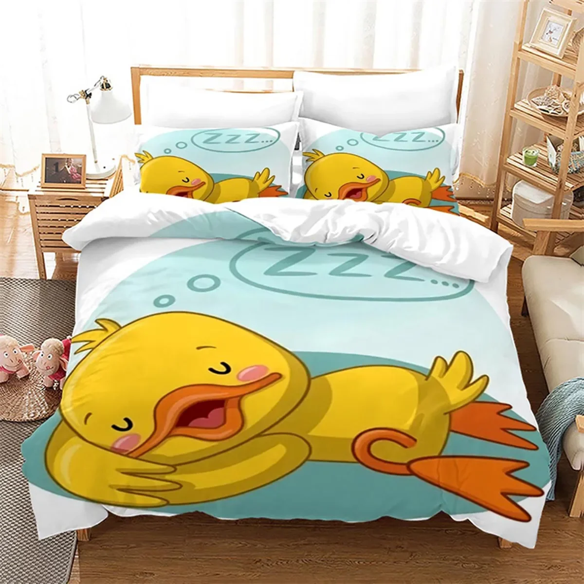 Cartoon Animals Little Yellow Duck Duvet Cover Microfiber Floral for Children Girl Boy Kawaii for Bedroom Decoration Queen King