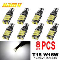 2/4/8 PCS 1000LM T10 W16W 912 921 LED Bulbs Canbus 12V 24V High Power 4014-45SMD 6500K White Car Backup Reverse Parking Lights