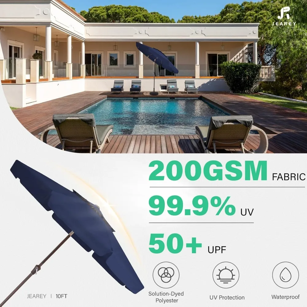 10FT 2-Tiers Patio Umbrellas Outdoor Large Market Umbrella With Tilt Push Button & Crank Lift System 8 Sturdy Ribs UV Protection