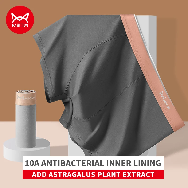 

MiiOW 3Pcs Men Underwear Boxers 10A Antibacterial Crotch Men's Panties Breathable Men Underpants Silky Softness Man Boxer Briefs