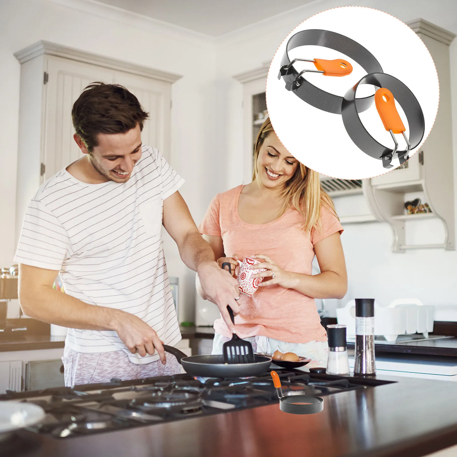 قالب فطيرة 2 قطعة حلقة بيضة مستديرة غير لاصقة لقلي عجة الطبخ اكسسوارات المطبخ ساندويتش الكعك مجموعة أدوات ذاتية الصنع #5