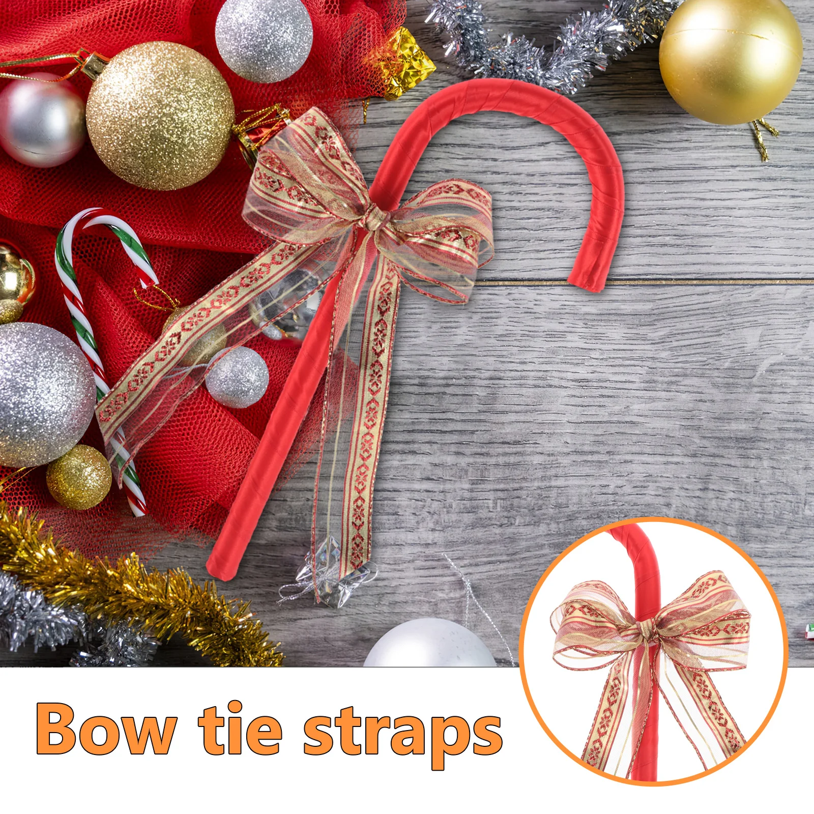 크리스마스 리본 장식 지팡이 빨간색 어린이 코스튬 소품 파티 스태프 지팡이 리본 보행 지팡이 액세서리