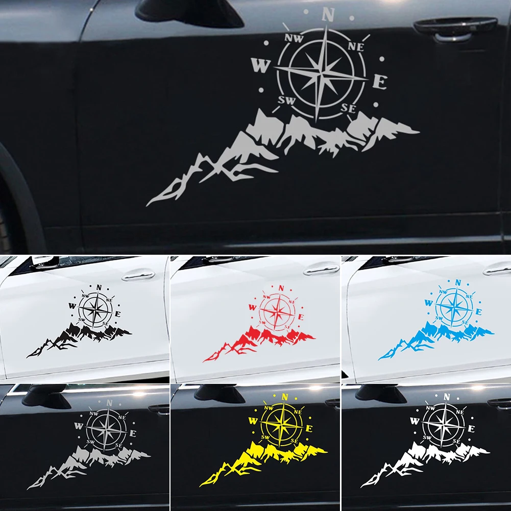 

2pcs 56x30cm Mountain Compass Car Sticker 3D Waterproof Fading Vinyl Decal Universal Vans Trucks Hood Auto Body Stickers