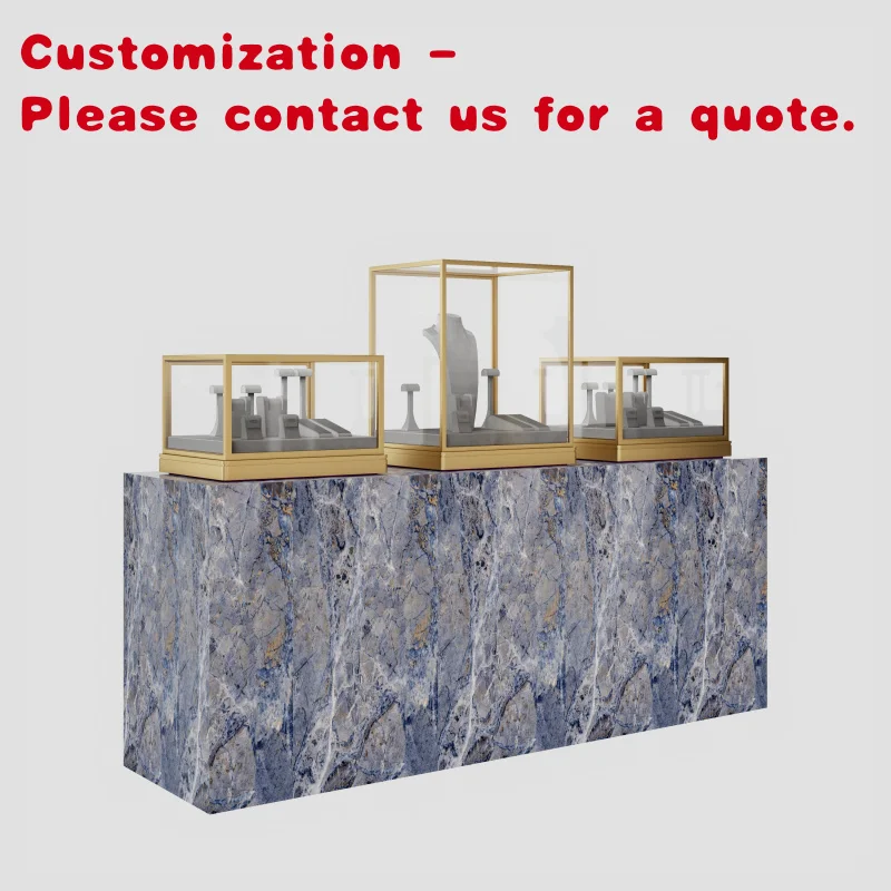 

custom.Robust Metal-Framed Tempered Glass Display Cabinets with Custom and Marble Jewelry Counters Shop Design