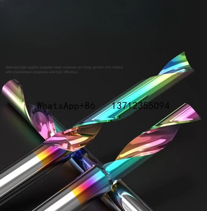 

10 шт. DLC с композитным покрытием, красочные фрезы по дереву, гравировальный станок с профильной головкой, бит, однофлейтовая фреза для алюминия