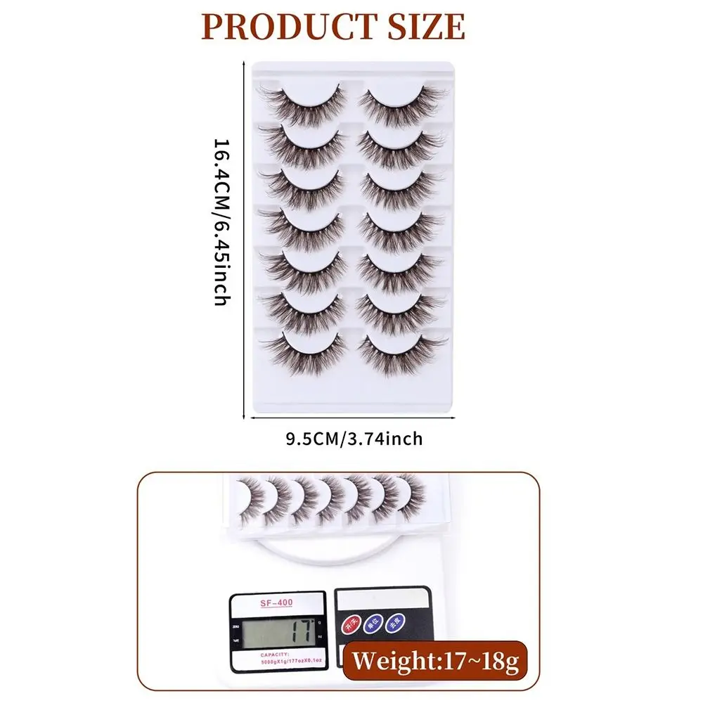 7Pairs Black Thick False Eyelashes 7-18MM Curvature C Dense Fluffy Fake Eyelashes Eye Makeup Tools Reusable Cosplay Lashes Daily