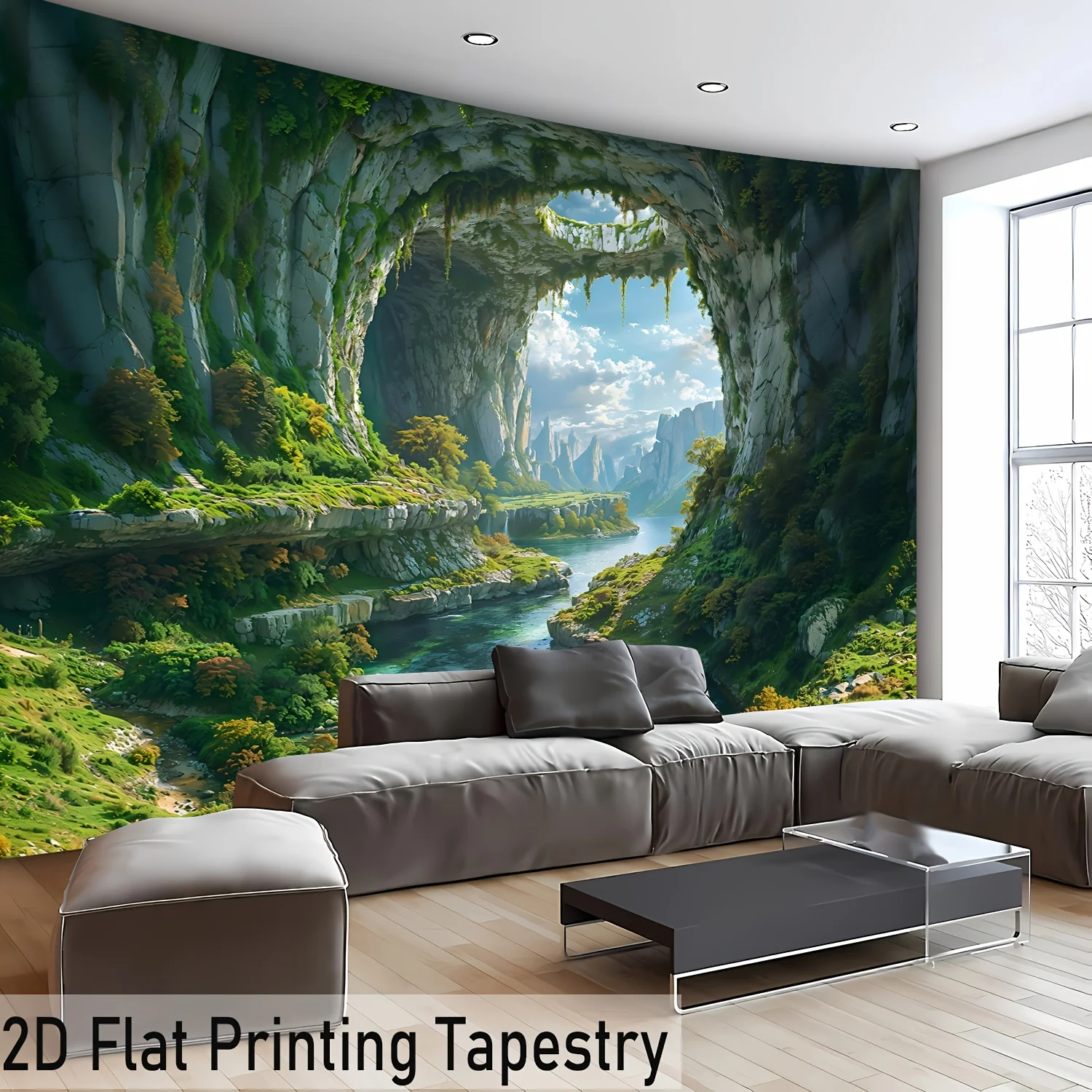 2D Flat Printing 1pc Ultra Large Vibrant Cave Sky Tapestry, High-Definition Digital Printing Polyester Wall Hanging for Living R