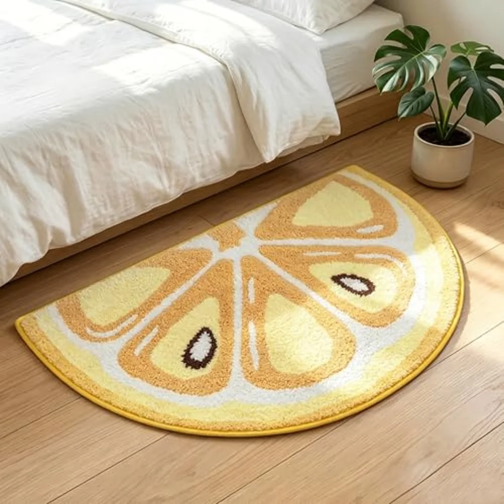 Cute Fruit Bath Rug, Summer Lemon Bath Mat, Soft Plush Fluffy Absorbent Quick Dry Shower Rug, High-Low Pile Non Slip Floor Mat f