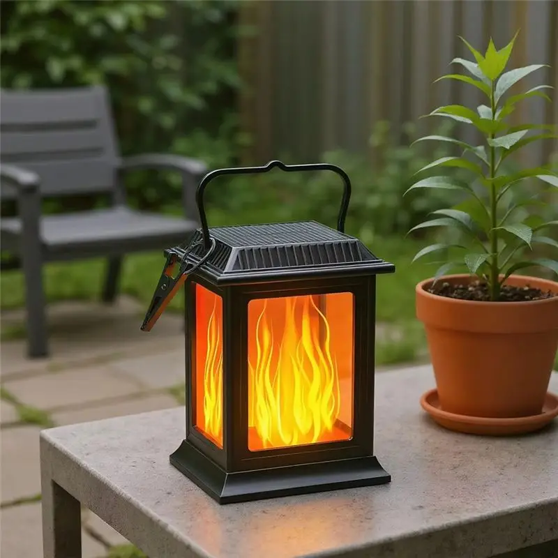 A93E-Solar Powered Flickering Flame Light Long Lasting Solar Lantern Hangings Lamp Decorative Night Bulbs For Patio