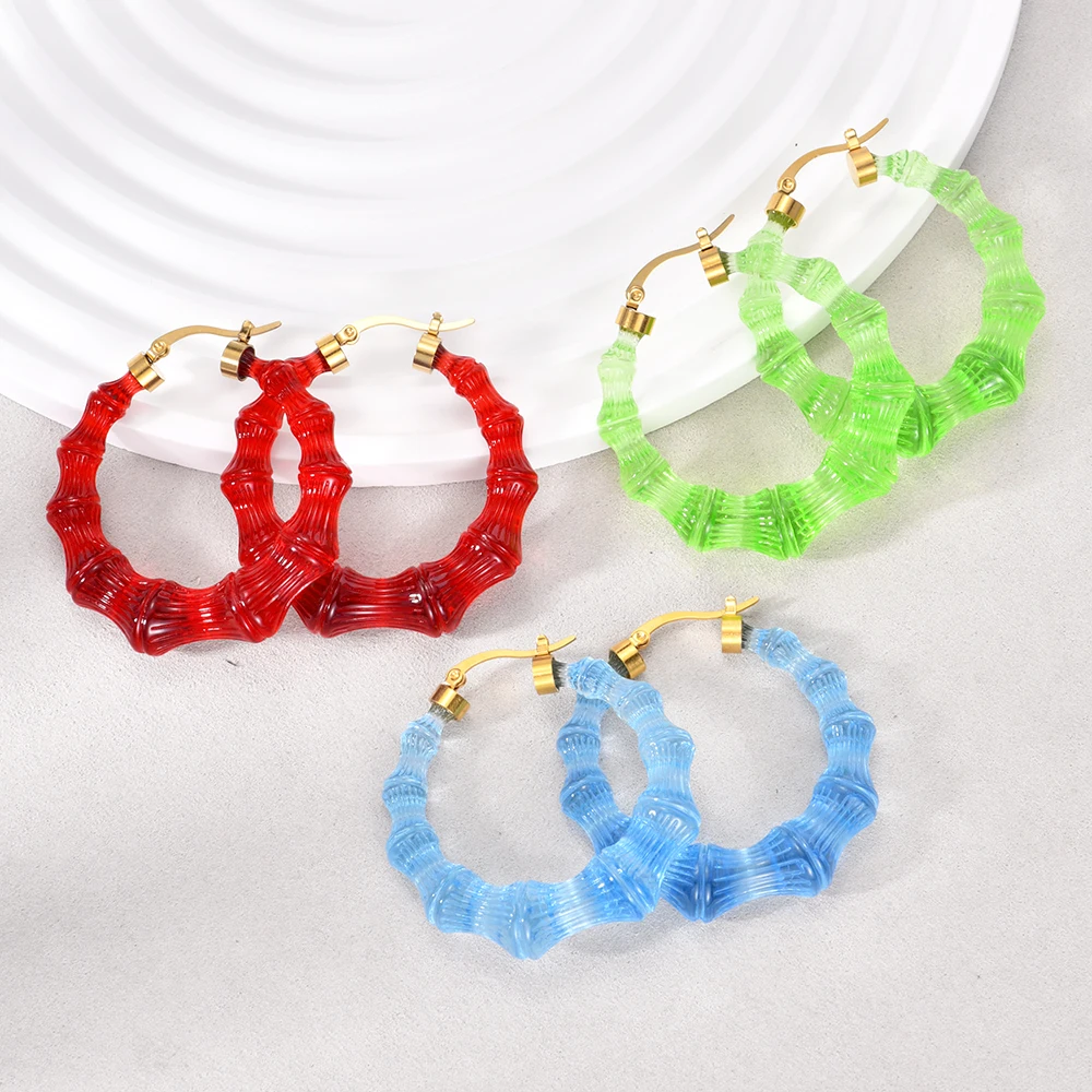 Bamboo Earrings New in Earrings for Women 2023 Trending Colorful Resin Geometric Jewelry Goth Hoop Women\'s Accessories Fashion