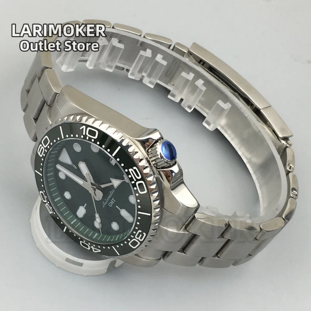 LARIMOKER 40.5MM GMT NH34 Orologio meccanico automatico da uomo Quadrante verde Data Cupola luminosa verde Orologio subacqueo in vetro zaffiro
