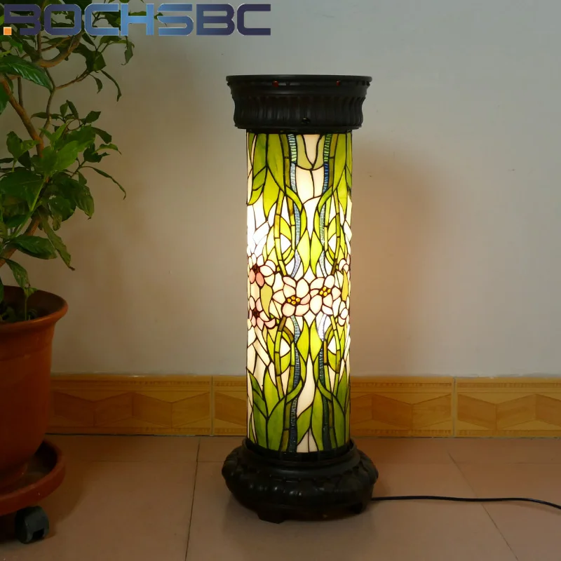 BOCHSBC ​​Tiffany style stained glass European retro Roman column floor lamp for living room bedroom table lamp hotel LED decor