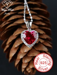 Lab Created Ruby Pendant 925 Sterling Silver Party For Women Imitation Red Heart Shape Gemstone Necklace Female Anniversary Gift