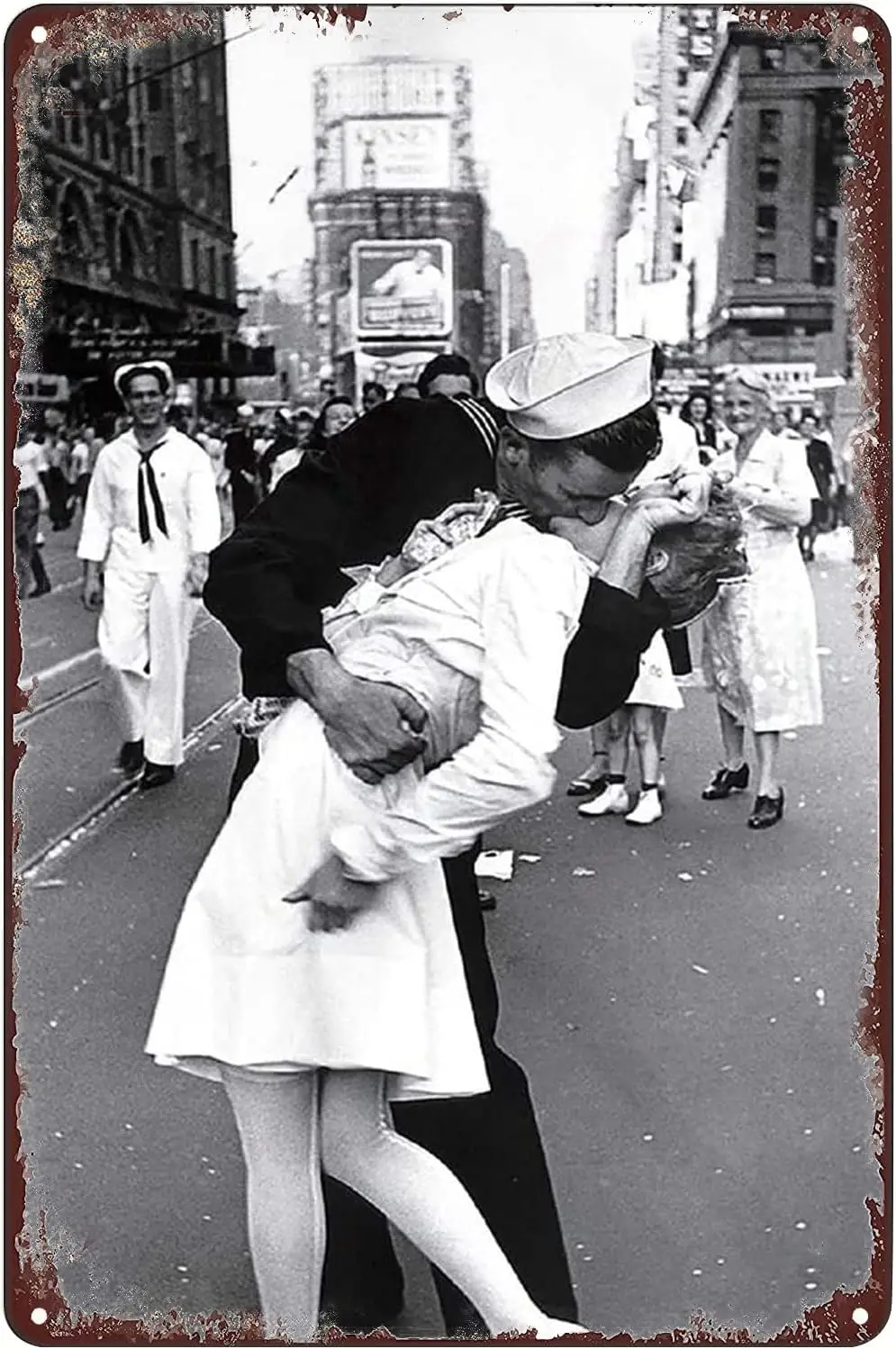 Vintage Metal Signs - VJ Day Sailor Kissing Nurse Tin Sign Romantic Kissing Black and White Poster Wall Art Decor Plaque for Hom