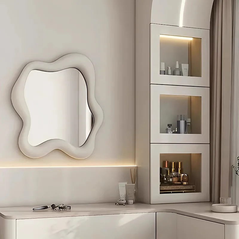 Creative niche special-shaped French rubber wood relief wall hanging washbasin bathroom makeup table LED luminous mirror