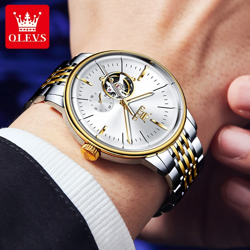 

OLEVS Brand Luxury Mechanical Watch for Men Stainless Steel Sport Waterproof Fashion Skeleton Watches Mens Relogio Masculino