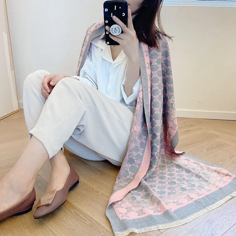 العصرية سلسلة مرتبطة مزدوجة الوجهين فو الكشمير الخريف الشتاء نمط جديد المرأة شال ملابس خارجية دافئة المخملية الملمس