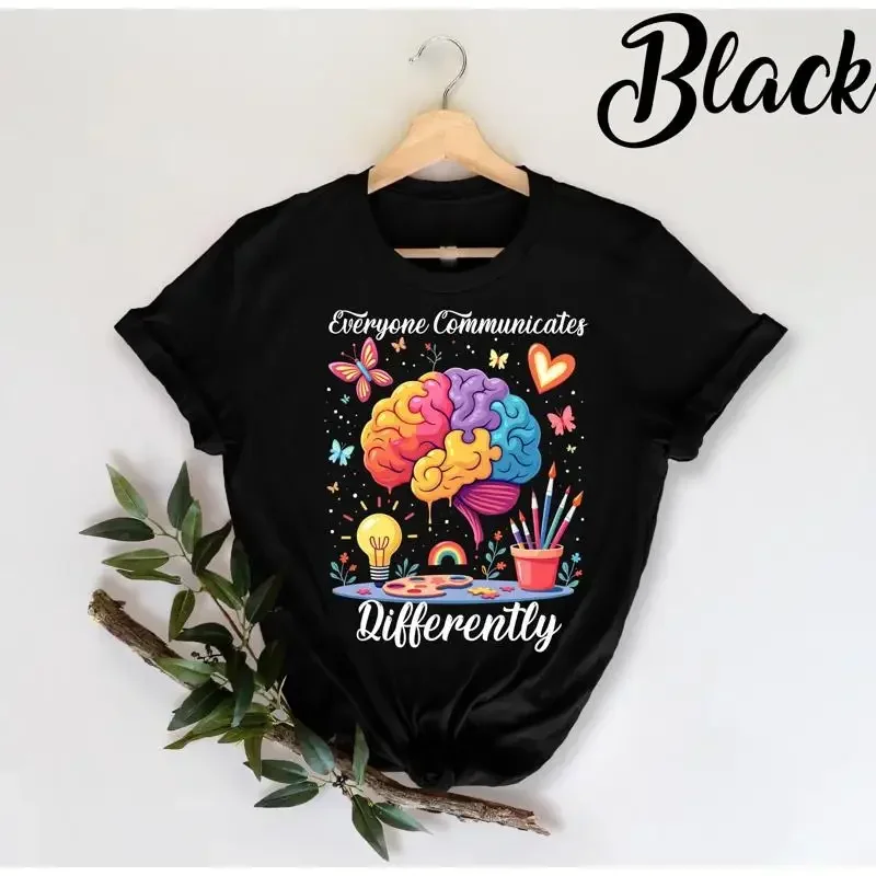 Everyone Communicates Differently T Shirt Autism Month Acceptance Awareness Neurodiversity Support