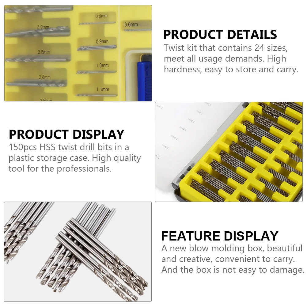 

150Pcs Hss Mini Drill Bit Kit 0.4-3.2mm High Hardness Plastic Blow Molding Case for Electronics Jewelry Pcb Watch Crafts