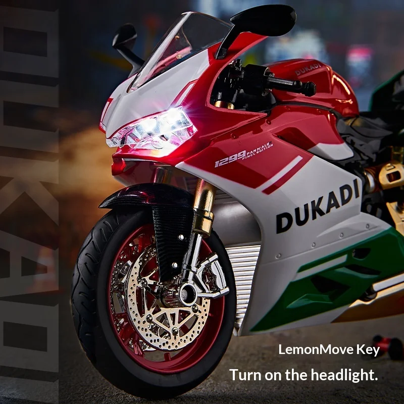 DUKADI 1/9 Scale Simulation Diecast Motorcycle Model Sound Light Smooth Gliding Boxed Spray Version